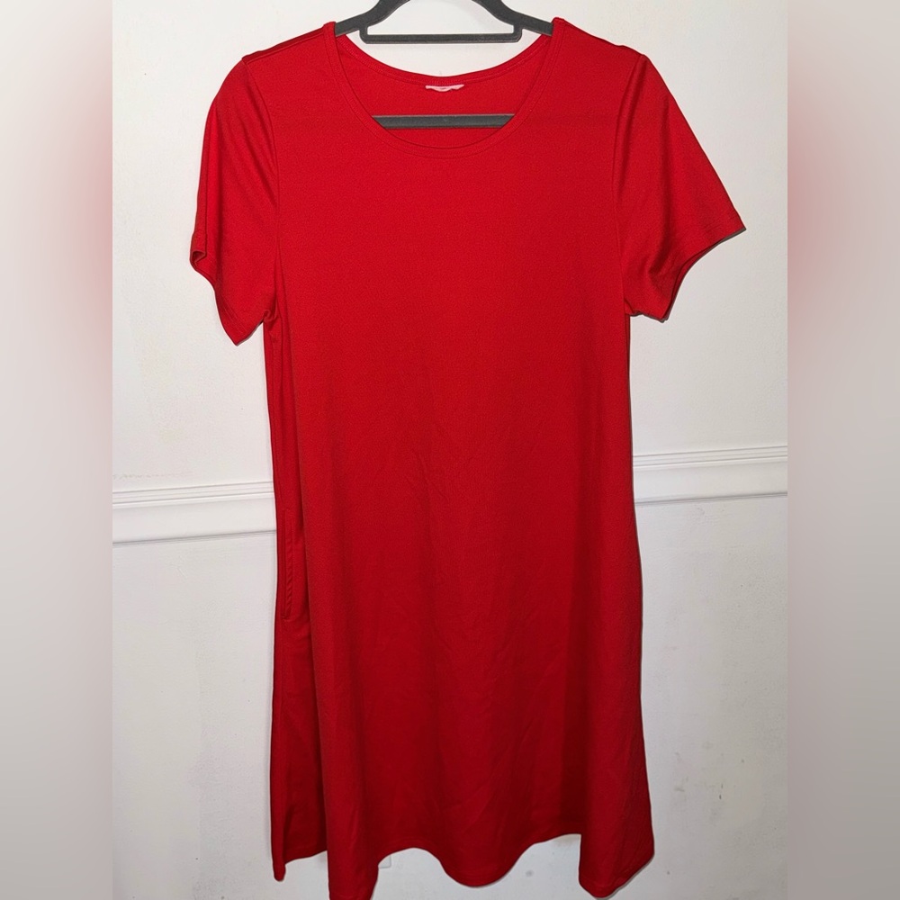 LULAROE (LLR-D0097) SIZE MEDIUM WOMENS SHORT-SLEEVE MIDI DRS w/ HIDDEN SIDE PKTS